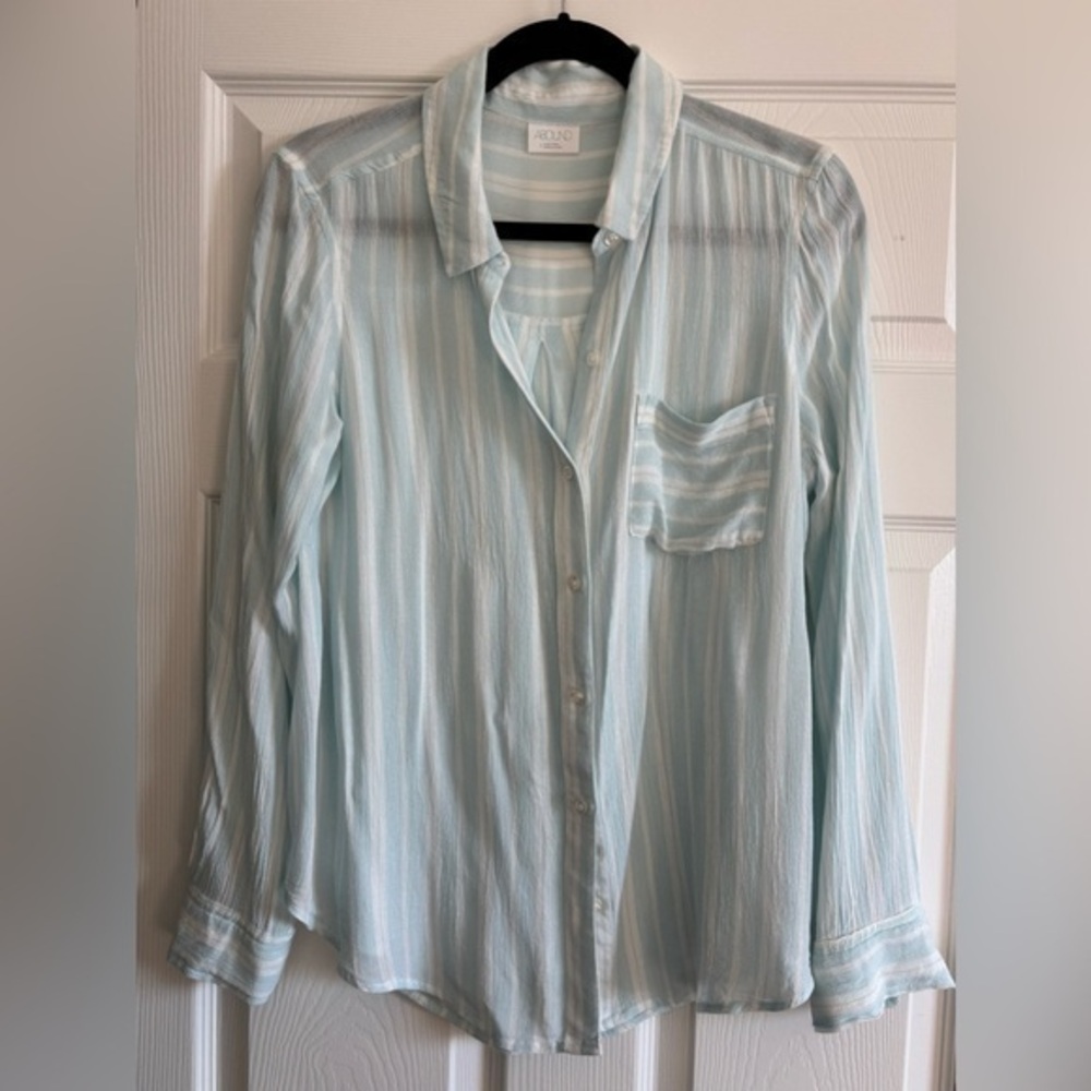 Abound Soft Blue and White Button Down blouse